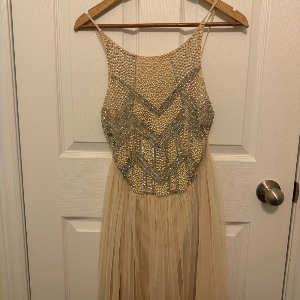 Silver Embellished Tiered Prom Dress